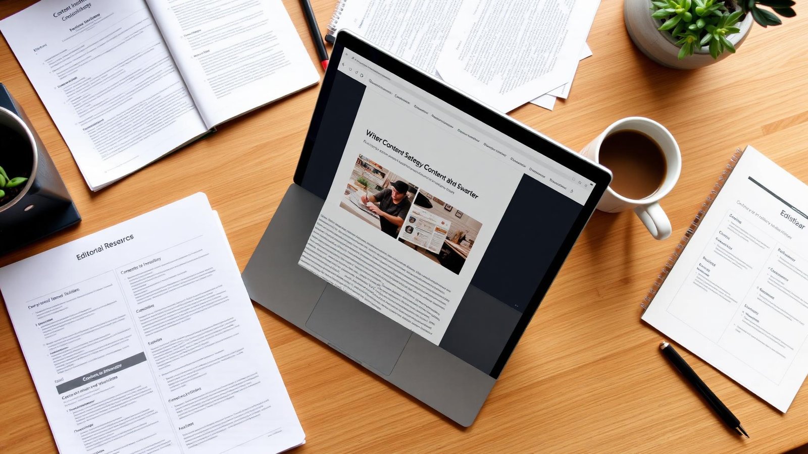 Professional copywriter crafting SEO-optimised content on laptop