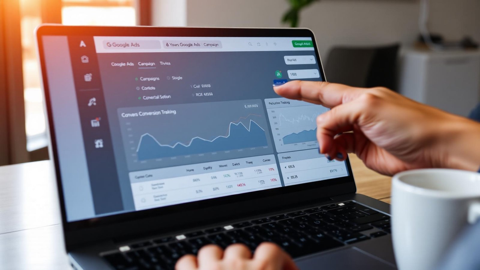 Google Ads campaign performance dashboard showing ROI and conversion metrics